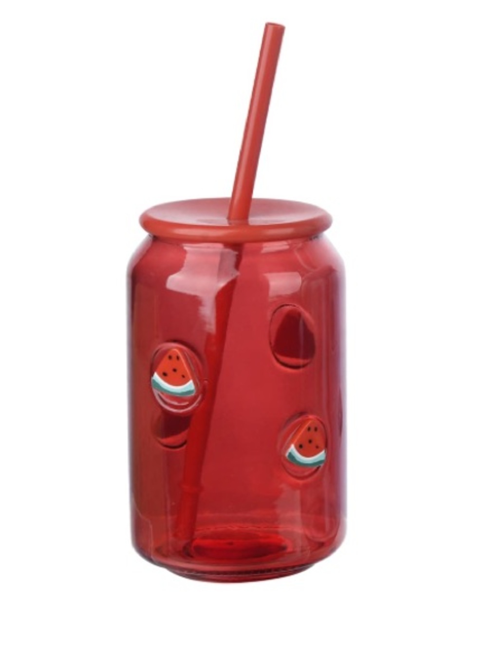 Red Watermelon Glass Tumbler with Straw & Lid